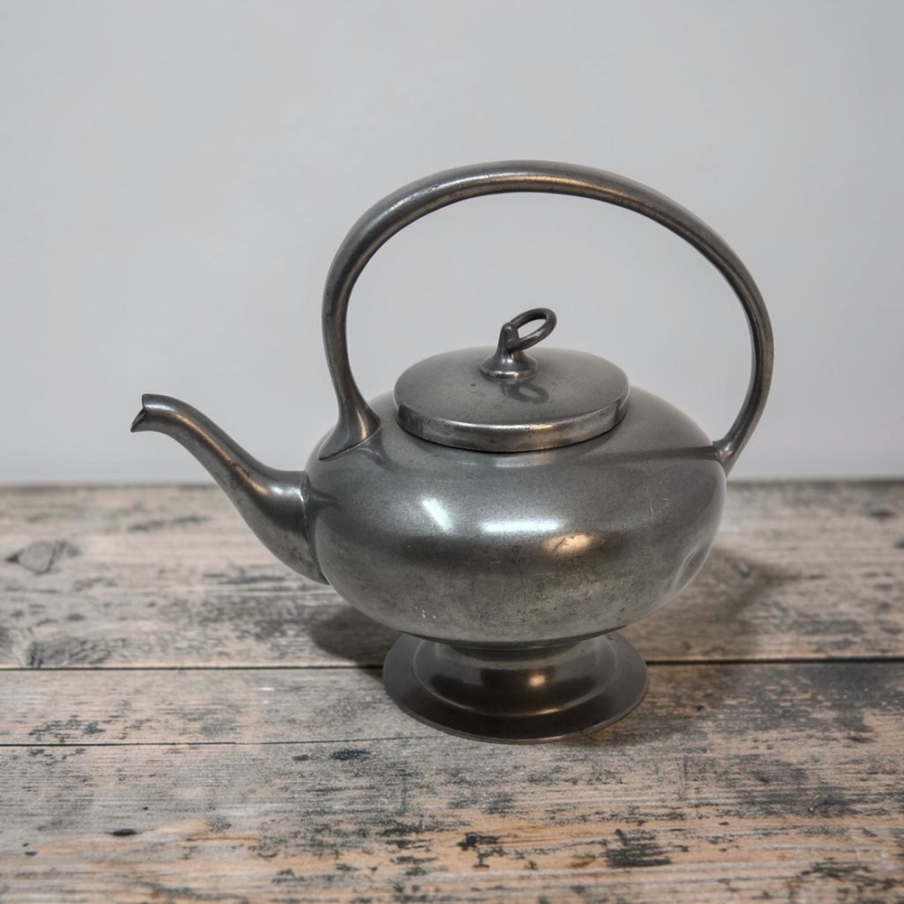 Plymouth K S Pewter Teapot Kettle 83415 Tall Loop Handle Footed Ring Finial USA